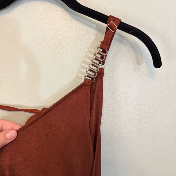 ASOS River Island Romper Shorts Womens 8 Brown Playsuit Wrap Sleeveless Belted - Picture 8 of 11